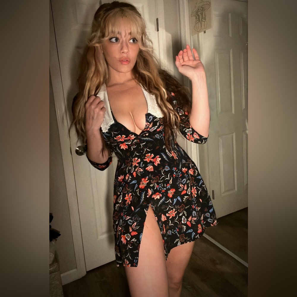 Zara size small black print empire waisted button up dress